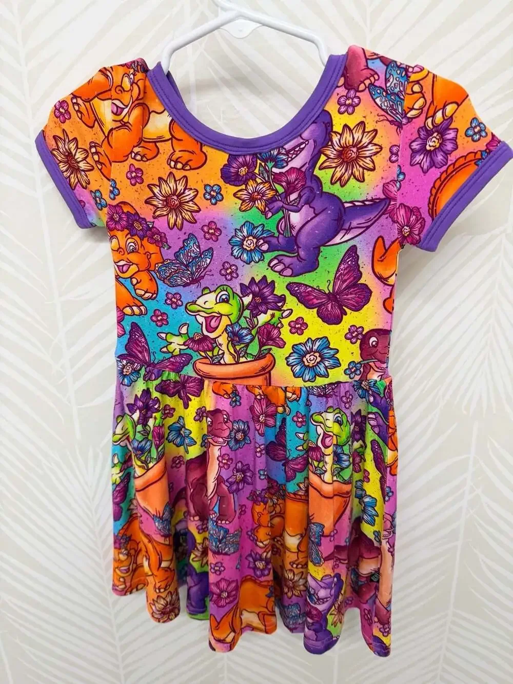 Onyx + Lore Dinosaur and Floral Print Bamboo  Dress Size 2T The Land Before Time